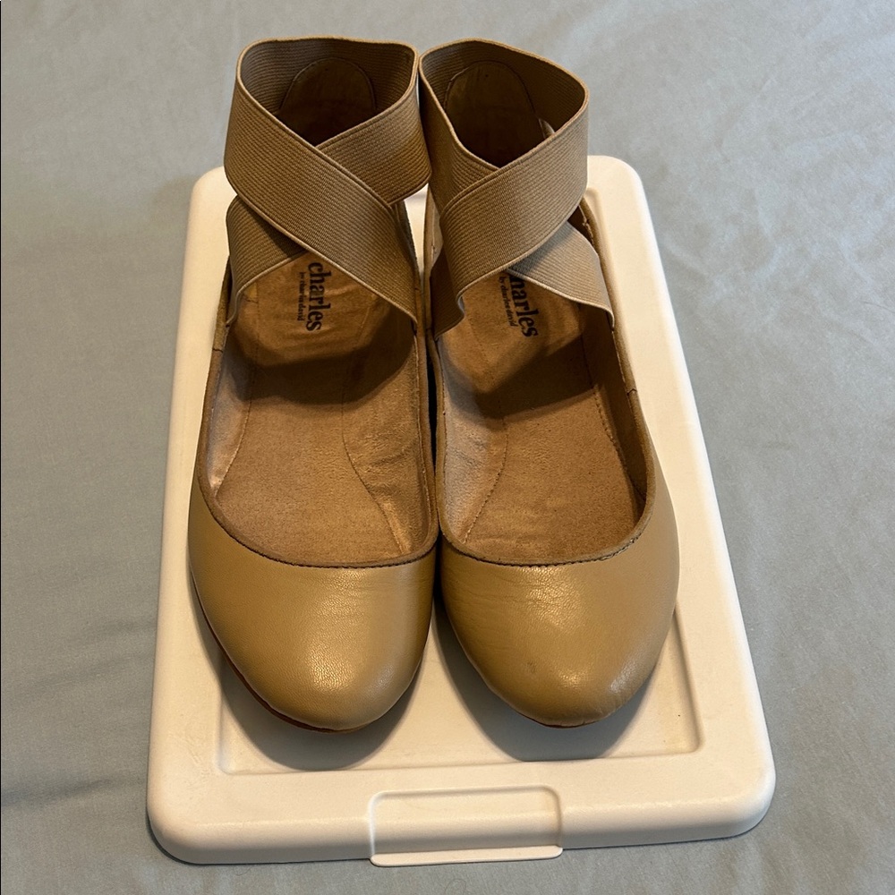 Charles By Charles David Tan Flats with Elastic Straps, size 9